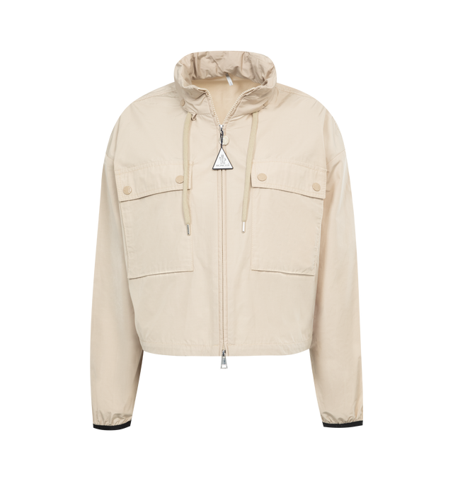 NEUTRAL - MONCLER Leda Short Parka featuring technical polyester mesh lining, hood, zipper closure, pockets with snap button closure, hood and hem with drawstring fastening and elastic cuffs. 60% polyester, 40% cotton. Lining: 100% polyester.