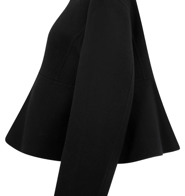 Image 3 of 3 - BLACK - EXTREME CASHMERE Queen Coat featuring a refined cashmere peplum jacket with a cropped, tailored fit, crafted from double-faced cashmere, full-length zipper, slit pockets hidden in the horizontal seam, fitted at the top and fluid and voluminous at the bottom. 70% wool, 30% cashmere. 