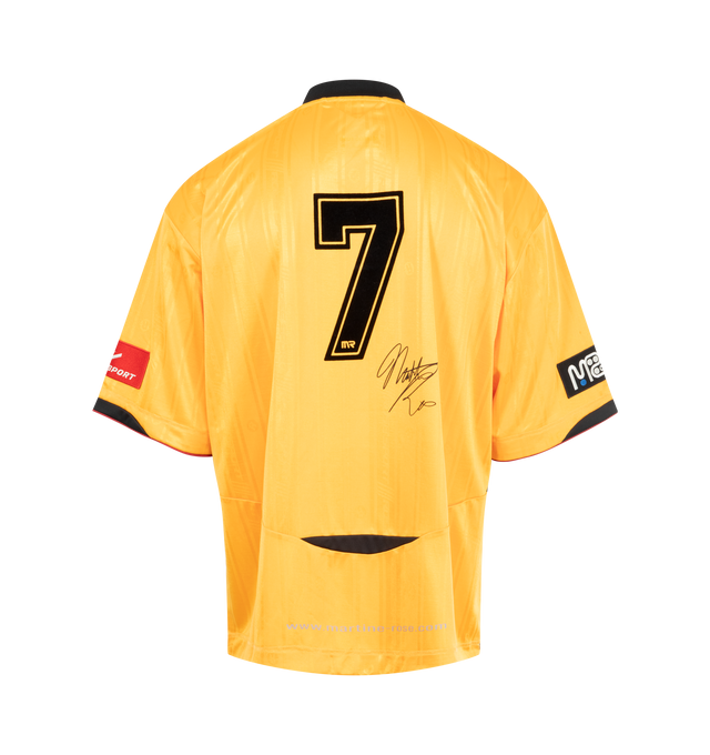 Image 2 of 4 - YELLOW - MARTINE ROSE Printed Football Top featuring jacquard dry fit jersey, contrasting panelling, logo and applique patches, short sleeve and ribbed v neck collar. 100% polyester.  