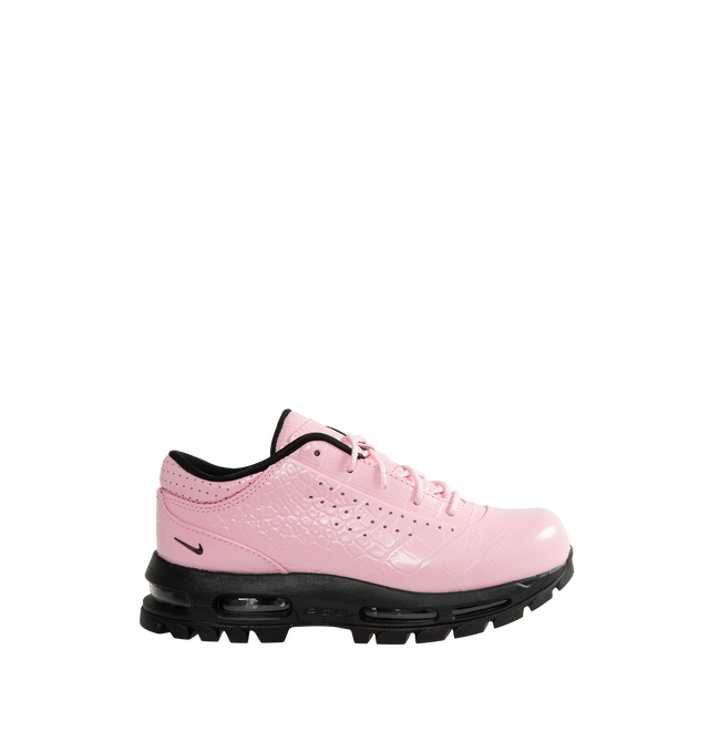 Image 1 of 5 - PINK - Nike Air Max Goadome Low Croc Sneakers are crafted from premium leather upper, a padded collar, perforated accents, debossed branding at the tongue, and an embossed Swoosh at the ankle. Finished with visible Nike Air cushioning and a lugged rubber outsole for enhanced traction, the Air Max Goadome Low blends trail-ready durability with everyday wearability. Main Material: Leather Upper. Cushioning: Nike Air with Visible Air Unit. Outsole: Lugged Rubber.  