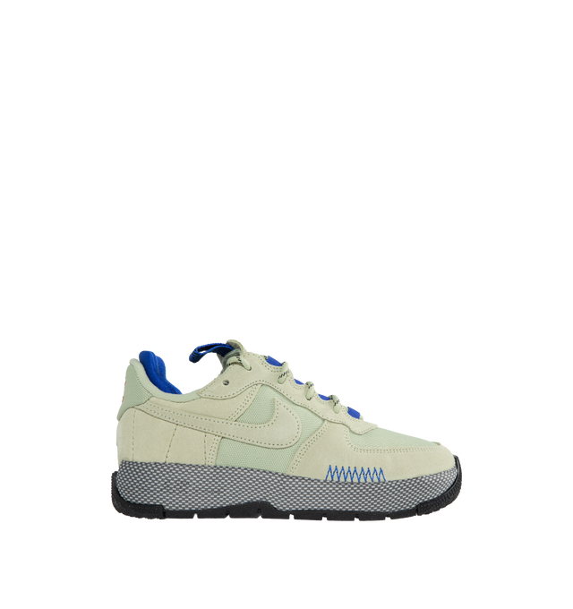 GREEN - NIKE Air Force 1 Wild featuring low-cut, padded collar, rope laces, webbed loops, traditional eyestays, Nike Air cushioning and rubber outsole with hoops pivot circles. 