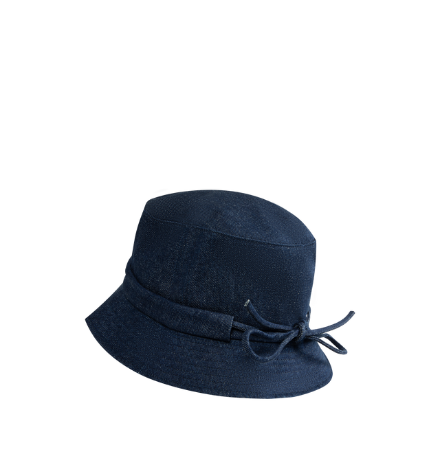 Image 2 of 2 - NAVY - JACQUEMUS Knotted cotton bucket hat with silver metal logo, topstitched brim and visible topstitched drawcord in the back that can be tied in a bow. 100% Cotton.Made in Madagascar. 