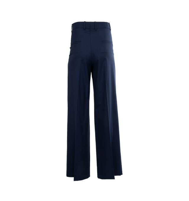 Image 2 of 3 - BLUE - ARMARIUM Giorgia Trousers featuring high-waist, belt loops, two side slit pockets, pleat detailing, two rear welt pockets, wide leg and concealed front button, hook and zip fastening. 100% wool. 