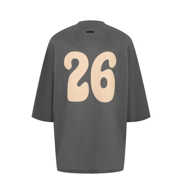 Image 2 of 2 - GREY - The Womens Merch Tee is crafted from 100% cotton sport mesh and undergoes an enzyme wash for enhanced softness and a worn-in look. The rib-knit crewneck is designed in a boxy, relaxed fit with dropped shoulders and 3/4-length sleeves. 