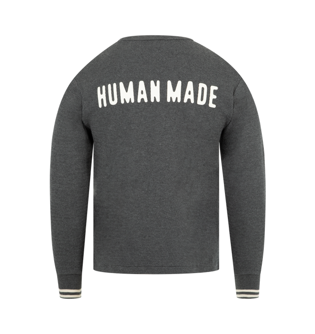Image 2 of 2 - GREY - HUMAN MADE Thermal T-Shirt featuring crewneck, ribbed trims, printed branding and stripe cuffs. 