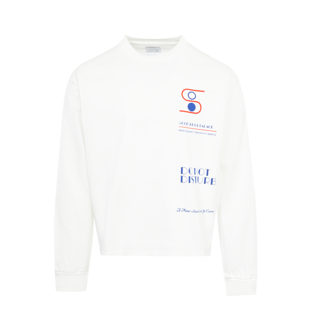 Image 1 of 2 - WHITE - MR. SATURDAY Good Luck Palace Shirt featuring long sleeves, screen printed graphic on front and back and crew neck. 100% cotton.