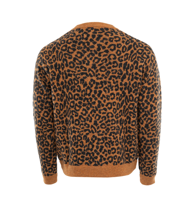 Image 2 of 4 - BROWN - NOAH Leopard Cardigan Sweater featuring intarsia design, full-button closure and ribbed hem and cuffs. 100% authentic Shetland wool. Made in Portugal.  
