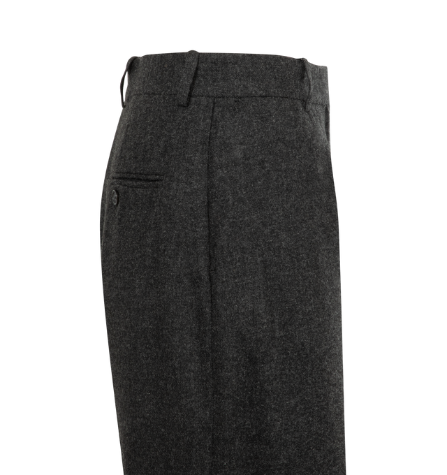 Image 3 of 3 - GREY - TOTEME Wide Flannel Trousers featuring belt loops, side and back pockets, zipper fly, a wide, straight silhouette that tapers gently towards the hem, tailored from extra-light and soft mlange flannel with a structured waistband, dropped rise and flat front with precise darting. 70% viscose, 30% wool. 