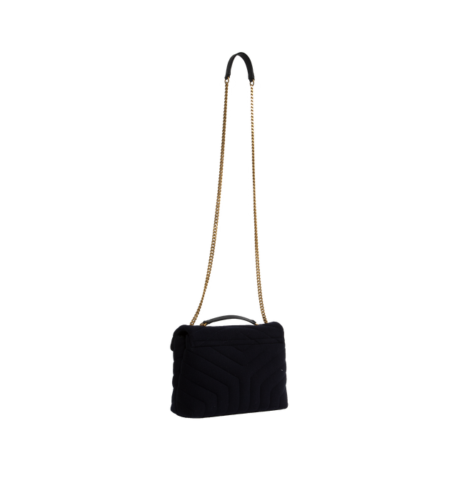 Image 2 of 3 - NAVY - SAINT LAURENT Loulou Small Bag featuring magnetic snap tab, interior slot pocket, sliding chain, two interior compartments separated by zipped pocket and quilted overstitching. 9 X 6.6 X 3.5 inches.  