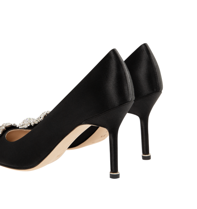 Image 3 of 4 - BLACK - MANOLO BLAHNIK Hangisi Lanza Clava Pump featuring a signature crystal buckle, almond toe and a 90mm stiletto heel. Made in Italy. 