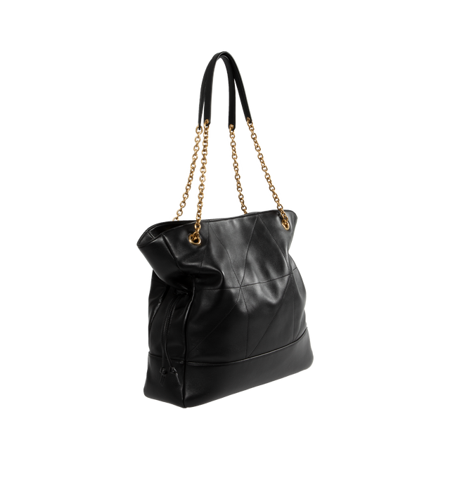 Image 2 of 3 - BLACK - Saint Laurent YSL 4.3 Jamie Tote Bag has an open top with a snap and drawstring closure, chain and leather shoulder strap, and an interior zipper pocket. 10.6 H x 13.4 W x 1.2 D. Quilted leather. Made in Italy.  