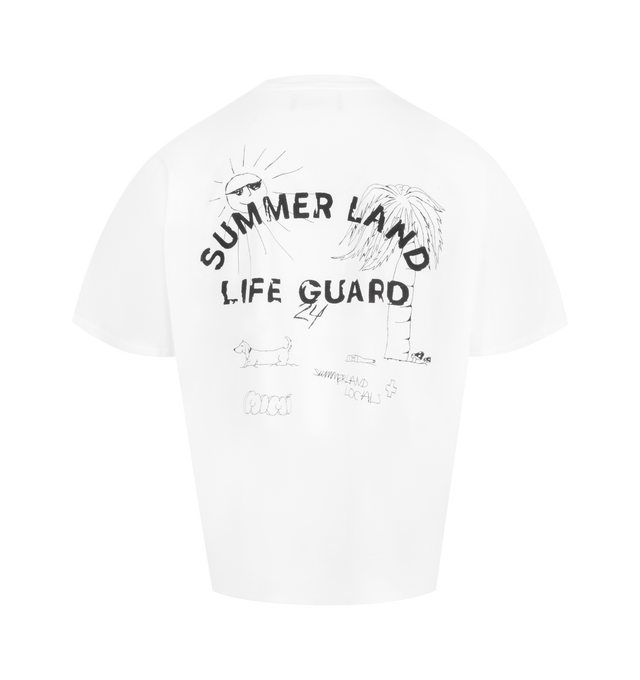 Image 2 of 2 - WHITE - NAHMIAS Life Guard Script Boxy T-shirt featuring short sleeves, crew neck, dropped shoulders and graphic on front and back. 100% cotton.  