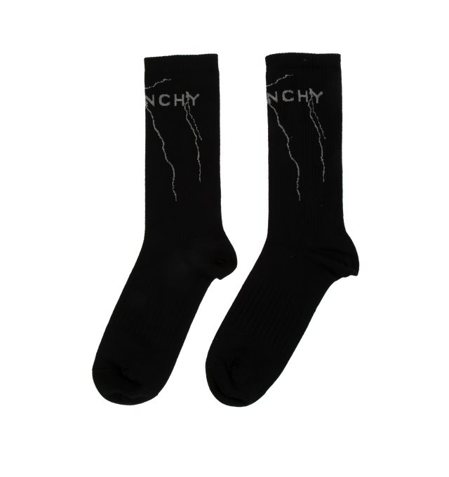 Image 2 of 2 - BLACK - GIVENCHY SOCKS featuring ribbed knit cotton and GIVENCHY signature on the leg. 100% cotton. 