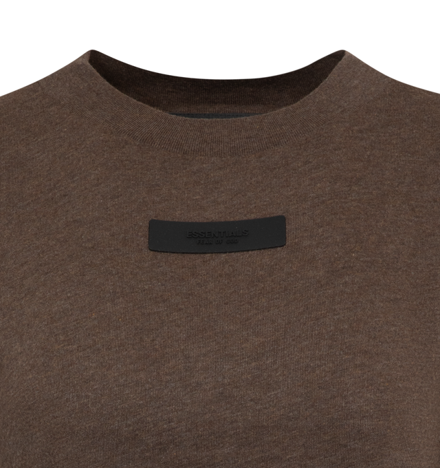 Image 2 of 2 - BROWN - FEAR OF GOD ESSENTIALS Short Sleeve Tee featuring crew neck, short sleeves, straight hem and logo on chest. 100% cotton. 