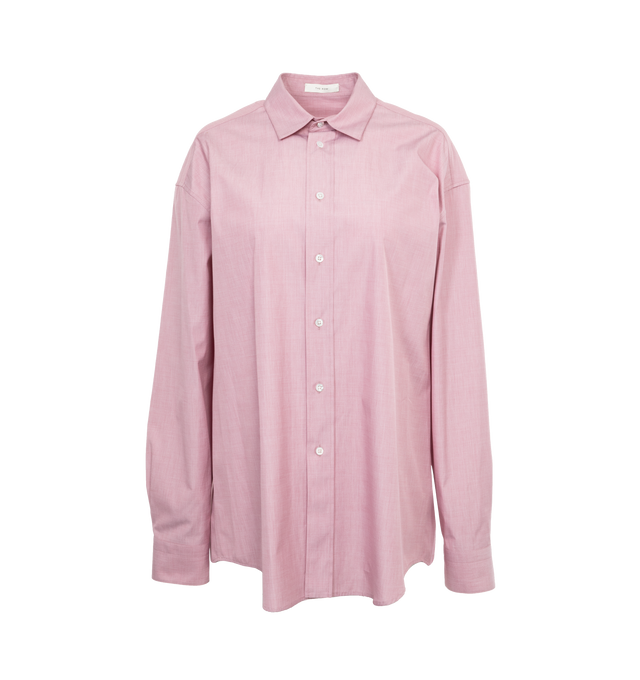 PINK - THE ROW Miller Shirt featuring relaxed fit, button-up front, yarn-dyed cotton poplin, exposed front placket and mother-of-pearl buttons. 100% cotton. Made in Italy.