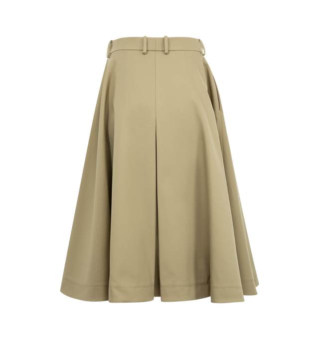 Image 2 of 3 - NEUTRAL - Bottega Veneta Pleated Midi Skirt has a layered panel at the hips and pleating throughout with a concealed button and zip fastening at the back. 72% cotton, 20% viscose, 8% polyester.  