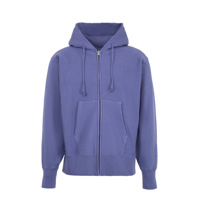 Image 1 of 2 - PURPLE - Kaptain Sunshine Men's Front Zip Hoodie is crafted from soft loopwheel terry cotton and features a front zip closure, reverse-weave construction, and a relaxed fit. Knitted slowly for enhanced texture and durability, the fabric is finished with a specially brushed interior and garment-dyed treatment that creates an authentic vintage-inspired character and exceptionally soft feel. Main Material: Cotton Loopwheel Terry. Closure: Front Zip. Fit: Relaxed. Made in Japan. 