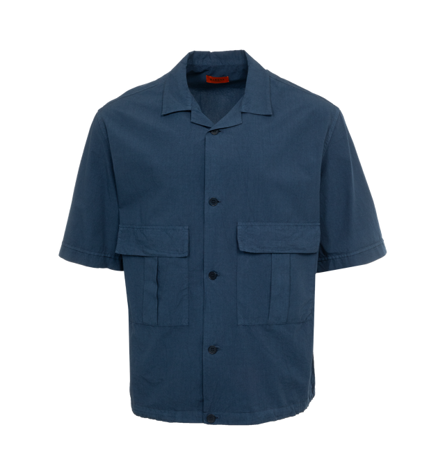 Image 1 of 3 - BLUE - BARENA VENEZIA Short sleeve uniform overshirt in a comfort fit, regular length crafted from natural crinkle popeline 100% cotton. 