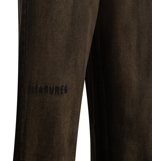 Image 4 of 4 - BROWN - PLEASURES Oil Baggy Jeans featuring wide-leg, nonstretch denim, baggy cut, zip fly with button closure and five-pocket style. 100% cotton. 