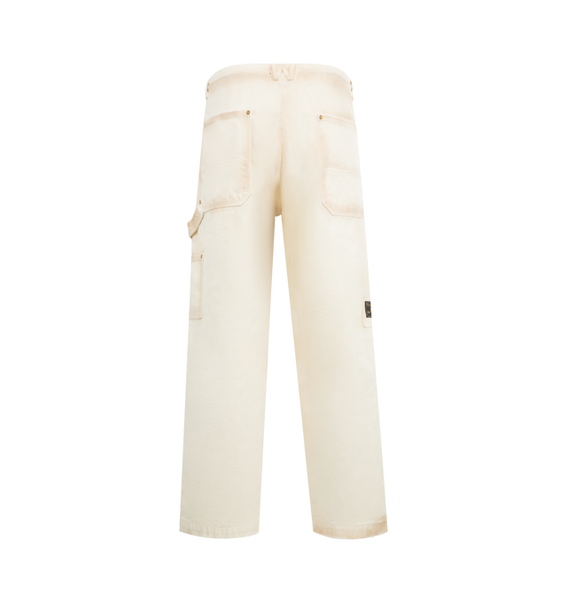 Image 2 of 3 - WHITE - WILLY CHAVARRIA Workwear Toluca Pant featuring durable cotton thats washed for a vintage look, hammer loop, welt pockets, embroidered eyelet detailing, belt loops and 5 pocket detailing. 100% cotton. Made in the USA. 