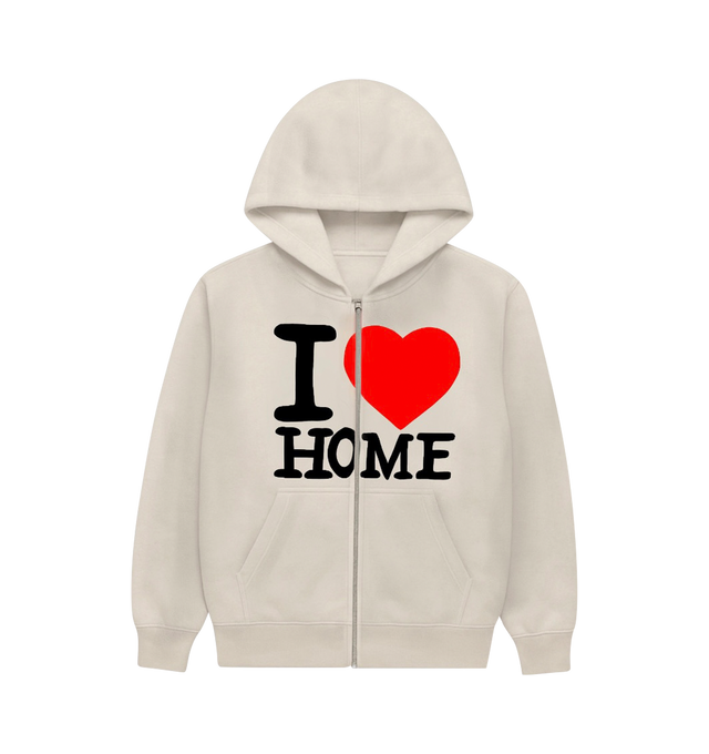 Image 1 of 3 - WHITE - Hirshleifers exclusive zip-up hooded sweatshirt designed with Stefon Diggs' fashion brand LIEM. Classic fit ,stonewashed style featuring "I Love Home" screenprint at the front and "Hirshleifers Liem" screenprint on the back. Limited to 25 units. 100% cotton. 