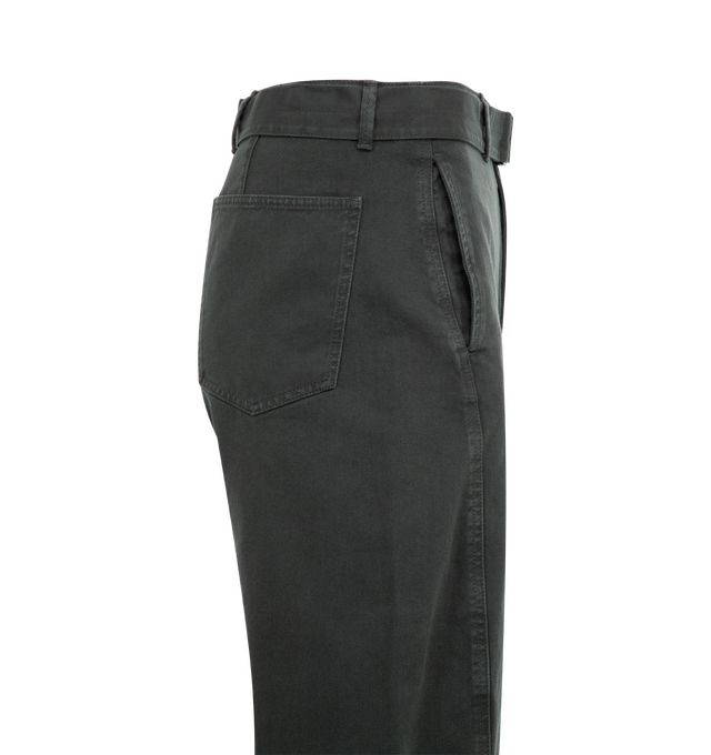 Image 3 of 3 - GREY - LEMAIRE Twisted Belted Pants featuring regular fit, removable matching belt with metal buckle and contrast stitching. 100% cotton. Made in Morocco. 