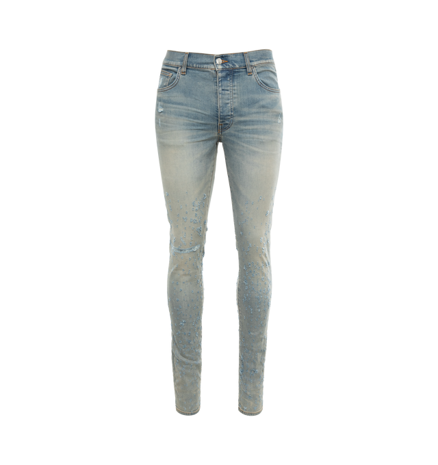 Image 1 of 2 - BLUE - AMIRI Shotgun Skinny Jean featuring 5 pockets, zip fastening, skinny fit and washed effect. 100% cotton. 