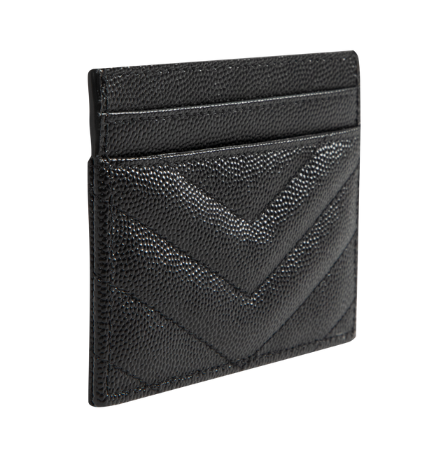 Image 2 of 3 - BLACK - SAINT LAURENT Monogramme Credit Card Case featuring quilted overstitching, silver-toned hardware and 5 card slots. 4.1 x 2.9 x 0.1 inches. 100% leather. Made in Italy.  