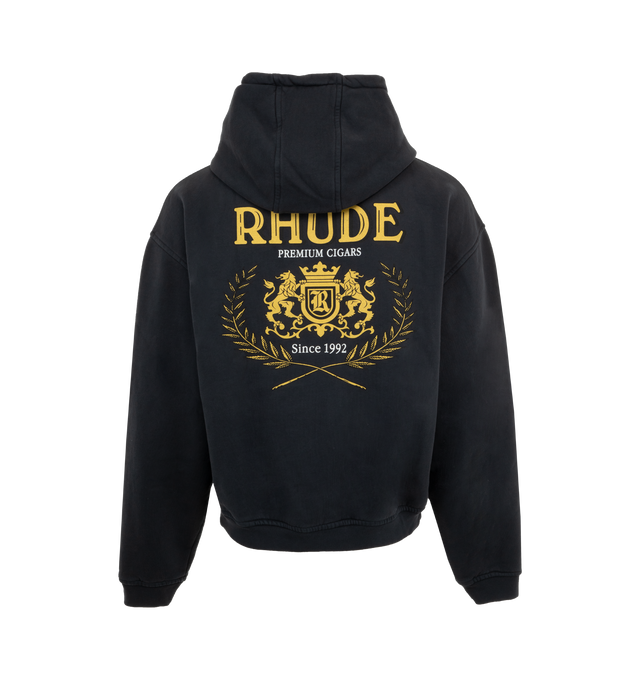 Image 2 of 3 - BLACK - Rhude Cresta Cigar Hoodie has an attached hood, kangaroo pocket, and printed brand graphics. 100% cotton.  