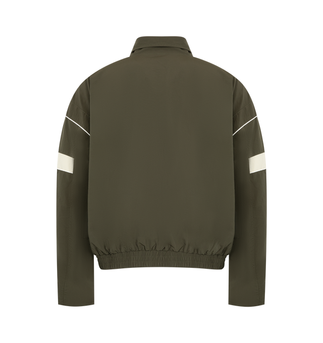 Image 2 of 3 - GREEN - Nahmias Men's Warm Up Jacket is crafted from premium performance fabric and features a relaxed silhouette with a full-zip front, stand collar, elasticated cuffs, and side pockets for everyday functionality. This designer warm-up jacket combines athletic-inspired styling with Nahmias' signature luxury streetwear aesthetic, creating a versatile layering piece for both casual and active wear. Main Material: Premium Nylon Performance Fabric. 