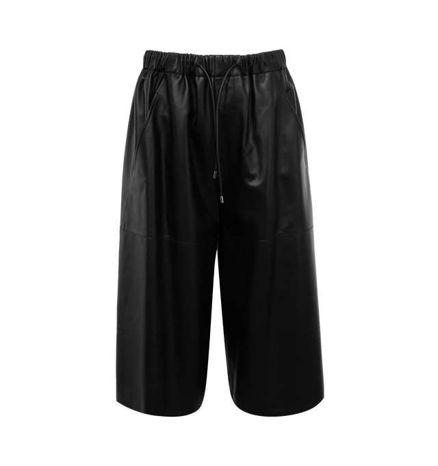 Image 1 of 3 - BLACK - LOEWE Cropped Trousers featuring relaxed fit, mid waist, wide leg, cropped length, elasticated waist, side pockets, half lined and Anagram embossed patch pocket placed at the back. Leather. Made in Spain. 