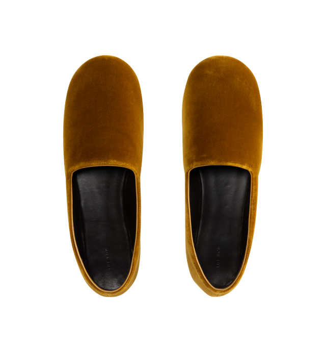Image 4 of 4 - YELLOW - THE ROW Ponti Slipper featuring minimal slip-on shoe in plush velvet with round toe, leather lining and flexible leather sole. 100% cotton. Made in Italy. 