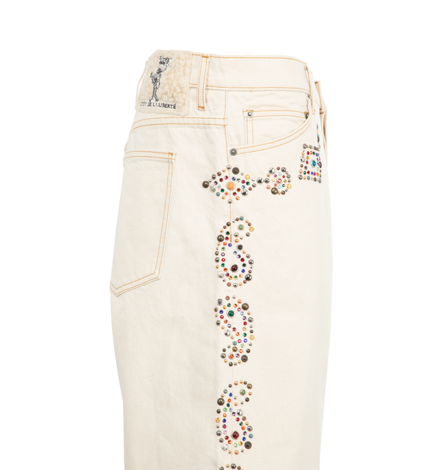 Image 3 of 3 - WHITE - COUT DE LA LIBERTE Zander Embellished Twill Baggy Short featuring relaxed fit, button closure, five-pocket styling and rinestones. Cotton. 