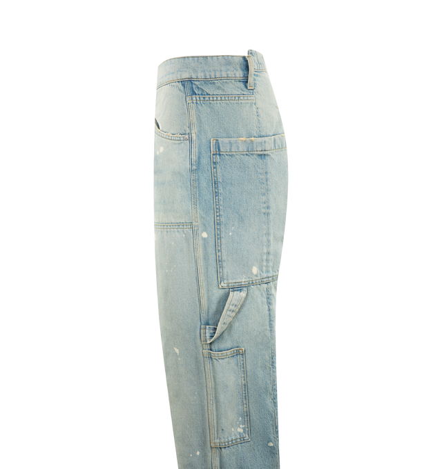 Image 3 of 3 - BLUE - B1 ARCHIVE Carpenter Kickflare Jean featuring button and zip closure, wide fit, oversized pockets and brand patch. 100% cotton. 