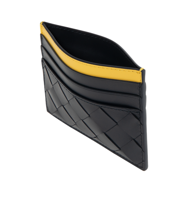 Image 3 of 3 - NAVY - BOTTEGA VENETA Intrecciato Credit Card Case featuring intrecciato two-tone calfskin leather card case with six card slots and one central pocket. Calfskin. Made in Italy. 
