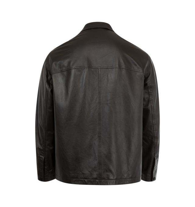 Image 2 of 2 - BROWN - Lemaire Leather Stand Collar Shirt has a front button fastening and chest flap pockets. Lined. 100% leather. Made in Turkey.  