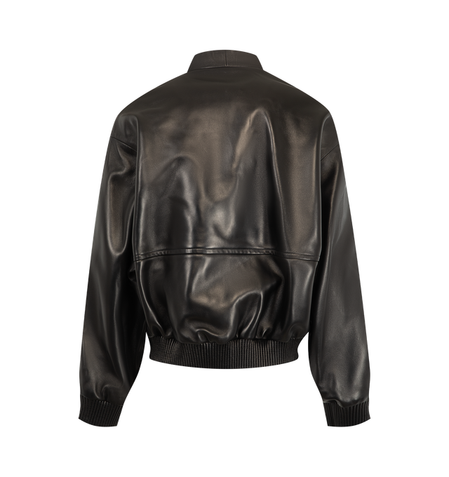 Image 2 of 3 - BLACK - Khaite Women's Leather Ixin Jacket is crafted from lambskin leather and features a relaxed, cropped silhouette shaped by a funnel neckline. Designed with a two-way zip closure, elasticated hem, fitted cuffs, and on-seam pockets. Main Material: 100% Lambskin Leather Made in Italy. 