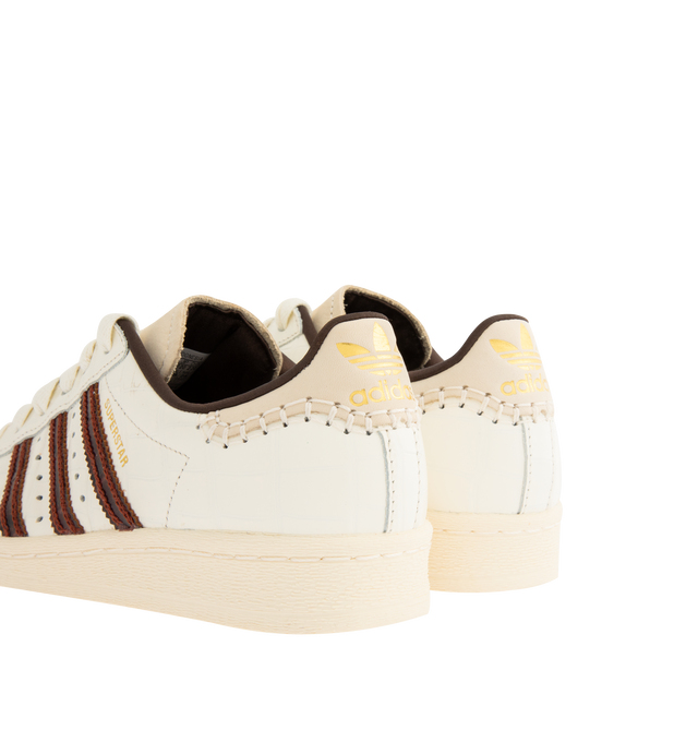 Image 3 of 5 - WHITE - ADIDAS X WALES BONNER Superstar Sneaker featuring leather upper, croc-embossed finish, contrast logo accents, removable insole, textile lining, lace-up closure, round toe and rubber sole. 