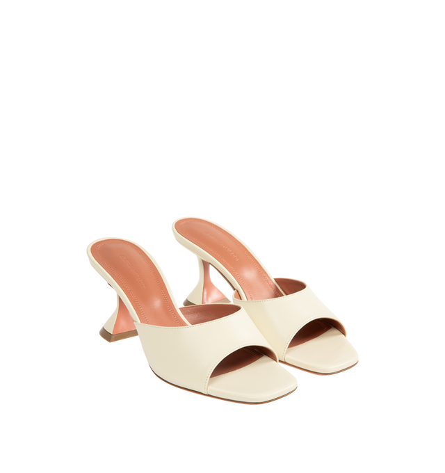 Image 2 of 4 - WHITE - AMINA MUADDI Lupita Leather Pedestal Mule Sandals featuring buttery-soft nappa leather, 70 mm exaggerated pedestal stiletto heel, squared open toe, slide style and leather lining and outsole. Made in Italy. 