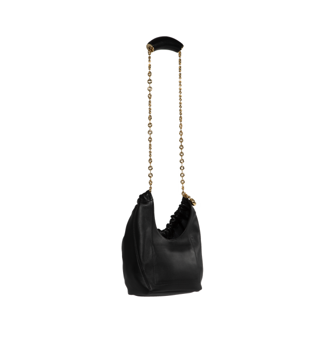Image 3 of 4 - BLACK - LOEWE Squeeze Small Bag featuring shoulder, crossbody or hand carry, adjustable chain strap with Anagram engraved pebble and additional chain to extend the strap further, magnetic closure, internal zipped pocket, unlined and LOEWE embossed logo. 9.4 x 11.4 x 4.1 inches. Mellow nappa lambskin. Made in Spain. 