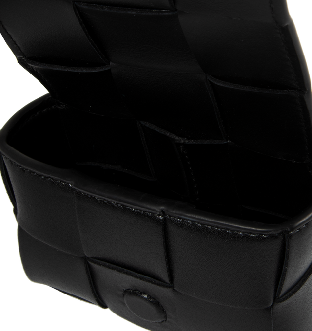 Image 3 of 3 - BLACK - BOTTEGA VENETA CASSETTE AIRPOD CASE featuring single main compartment and magnetic closure. 2.4" x 3.5" x 1.2". 100% calfskin. 