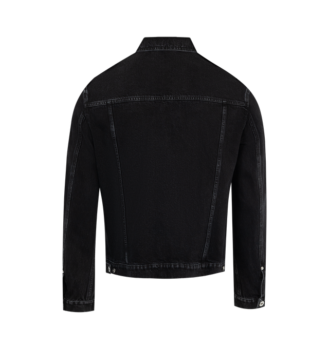 Image 2 of 3 - BLACK - LANVIN Classic Leather Patch Denim Jacket featuring straight fit, buttoned fastening on the cuffs, fastening with metal buttons, patch pockets on the chest and pockets on the sides. 100% cotton woven. Made in Italy. 