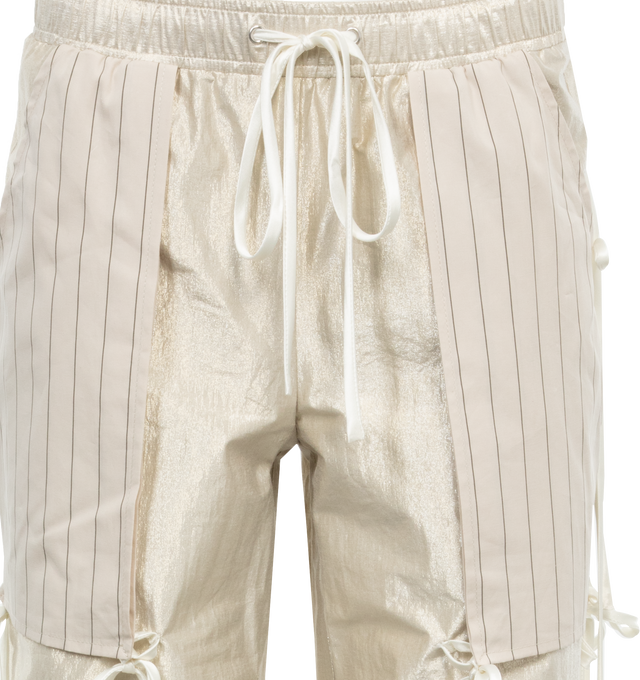 Image 4 of 4 - WHITE - CHRISTOPHER JOHN ROGERS Metallic Taffeta Drawstring Pant featuring straight leg trouser silhouette, an elasticized waist, cuffed hem, inside-out pockets in front and back and held up with satin ties. 67% cotton, 33% polyamide. 100% cotton. 