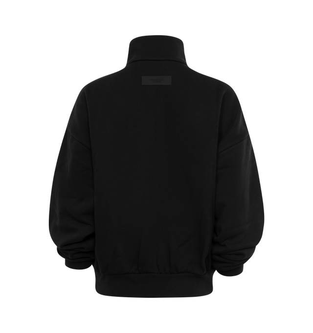 Image 2 of 3 - BLACK - Fear of God  Essentials womens zip up jacket is made in signature fleecewith a round, cropped fit.  Featuring mock neck, full front zipper, side seam pockets, rib-knit cuffs, and waist hem and Essentials Fear of God rubberized label stitched at the back collar. 80% cotton, 20% polyester fleece. 