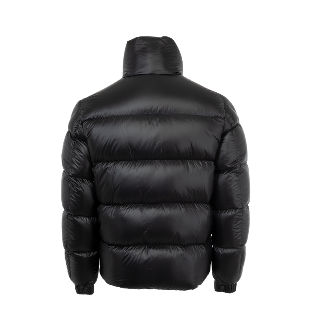 Image 2 of 3 - BLACK - Moncler Dervox Puffer Jacket has a stand collar, zipper and snap button closure, zipper pockets, adjustable shoulder straps, elastic hem and cuffs, and felt logo patch. Down filled. 100% polyamide. Made in Moldova.  