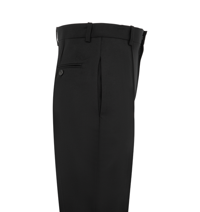 Image 3 of 3 - BLACK - Loewe Women's Trousers in Wool are crafted from lightweight fluid wool and feature a slim-fit silhouette with a regular length, mid-rise waist, and tapered leg. Designed with a concealed zip fly, seam pockets, and rear jet pockets, these trousers are finished with Double L embroidery at the back. Main Material: 100% Wool. Made in Italy. 