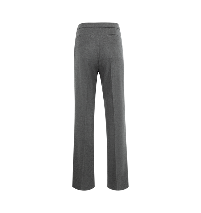 Image 2 of 3 - GREY - MONCLER Wool Flannel Pants featuring wool flannel blend, zipper closure and front and back pockets. 50% wool, 18% polyester, 18% viscose/rayon, 13% polyamide/nylon, 1% elastane/spandex. 