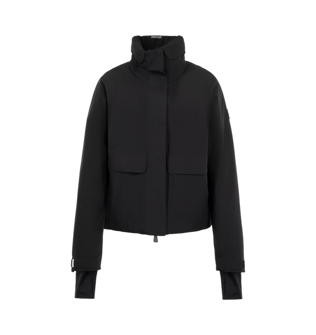 Image 1 of 1 - BLACK - Moncler Grenoble Women's Danses Insulated Ski Jacket is crafted from two-layer four-way stretch poplin and features a performance-driven silhouette designed for skiing and snowboarding. Engineered with heat-sealed seams, a pull-out hood with visor, down-filled collar, and water-repellent YKK AquaGuard NATULON zip closures, this technical jacket provides waterproof, windproof protection and unrestricted movement on the slopes. Finished with a powder skirt, stretch jersey wrist gaiters, 