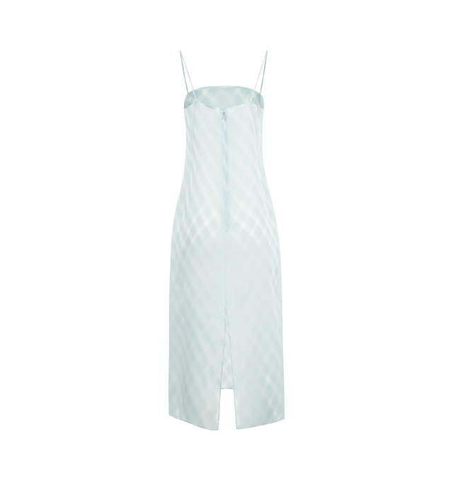 Image 2 of 2 - BLUE - AURALEE Sheer Silk Cotton Cut Jacquard Camisole Dress featuring silk organza warp & weft, regular fit, midi length, sheer fabric and thin straps. 75% silk, 25% cotton.  