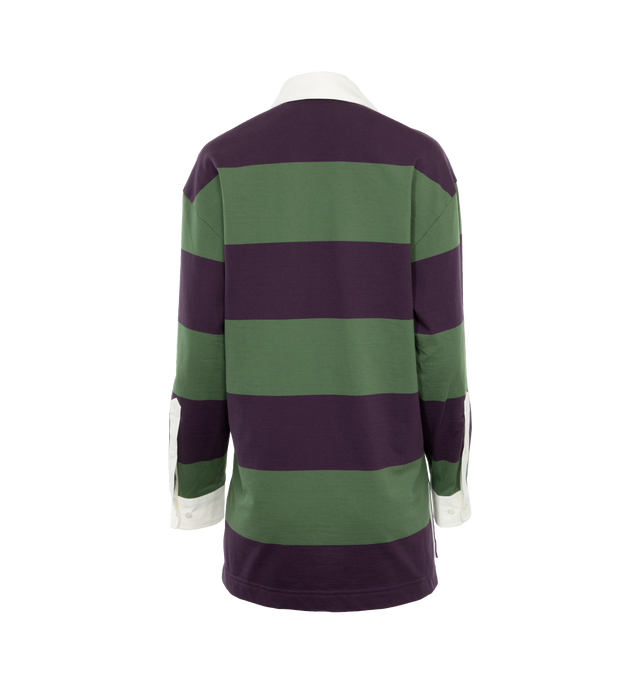 Image 2 of 3 - MULTI - DRIES VAN NOTENOversize Striped Polo Shirt featuring spread collar, lace-up front, long sleeves, button cuffs, mid-length and relaxed fit. Cotton/linen/viscose. Made in Bulgaria. 
